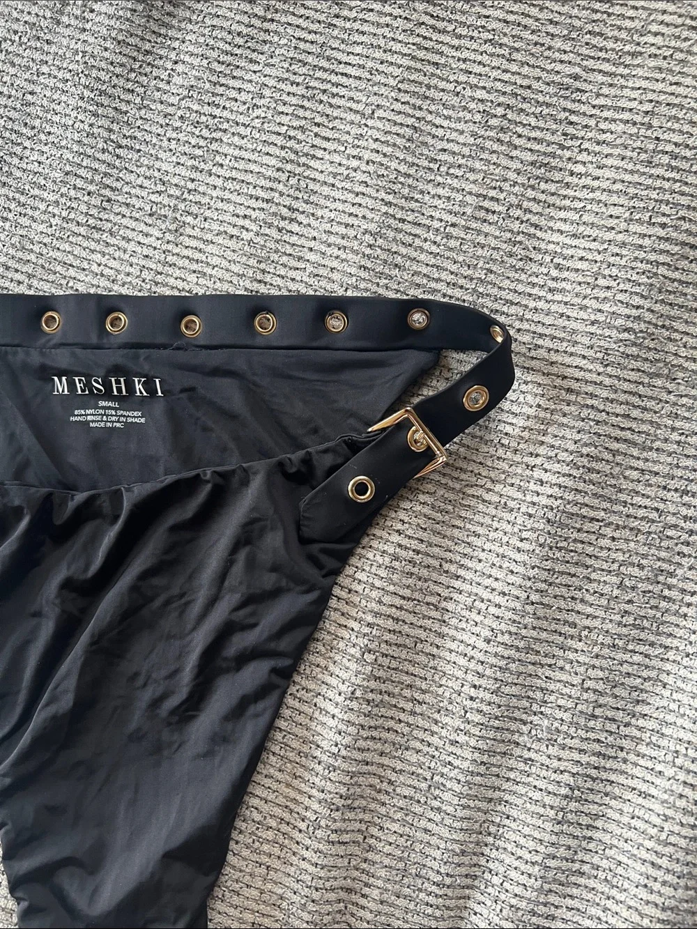 Meshki Black Bikini Bottom with Gold Eyelet Belt